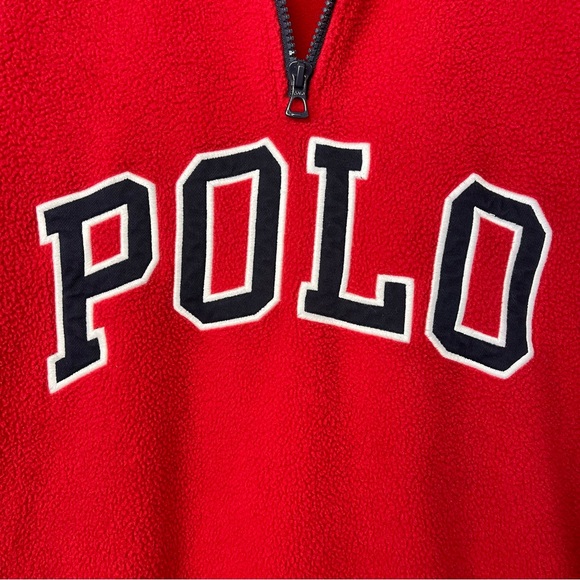 Polo Ralph Lauren Mens Large Red 1/4-Zip Fleece Pullover Sweater USA Flag Patch - Picture 7 of 15